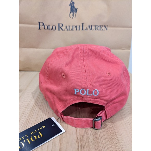 Polo Ralph Lauren Red Berry Baseball Cap Light Blue Pony Chino Hat NEW - Picture 3 of 5